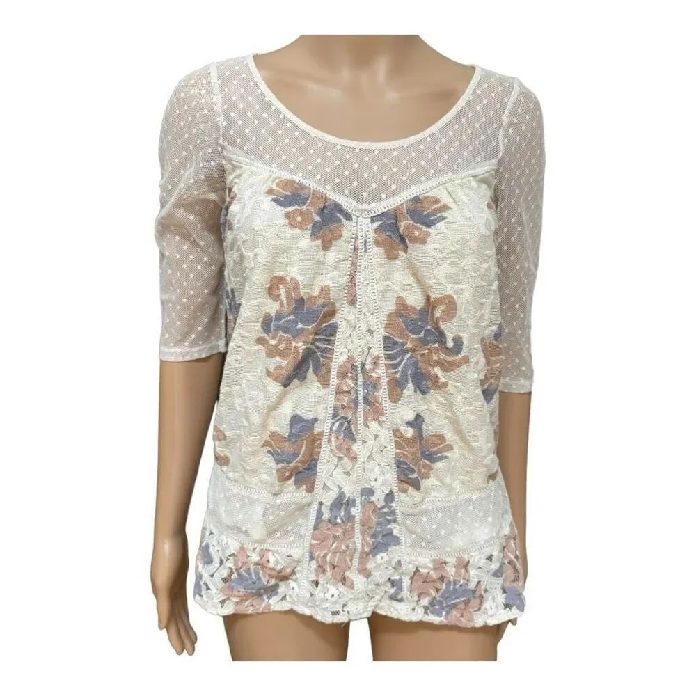 Anthropologie Meadow Rue ivory floral lace top blouse size S